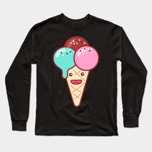 Triple Scoop Ice Cream Emoji Minimal Long Sleeve T-Shirt